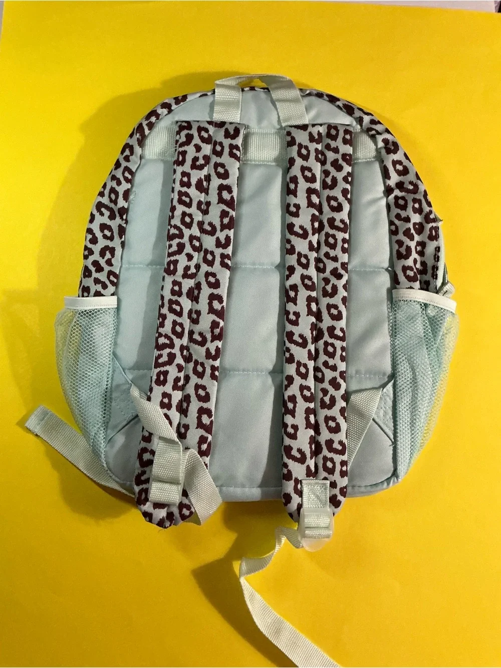 Leopard Print Mint Green  Backpack - Light Blue and Brown